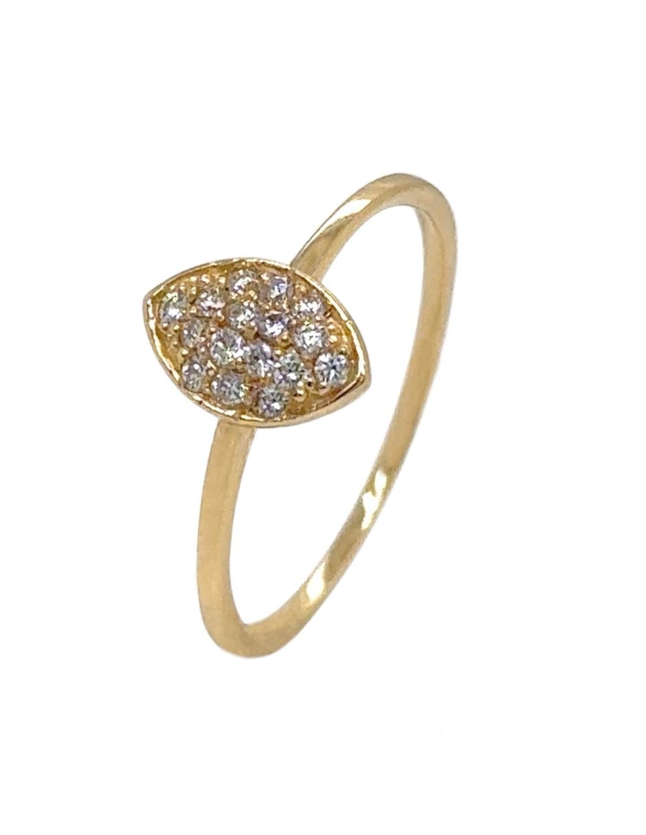 Anillo ovalado IDC 14 K de oro amarillo diamante brillante